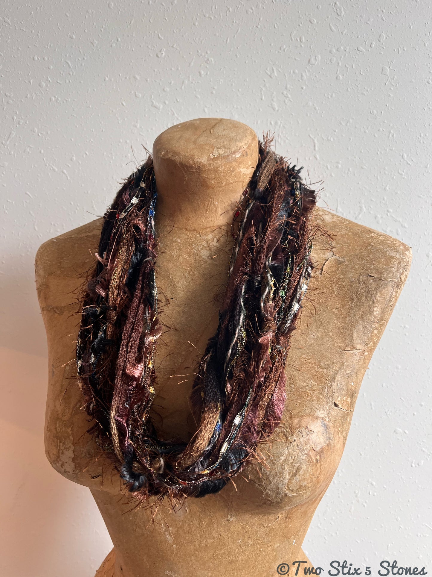 Chocolate Brown Fiber Necklace w/Band