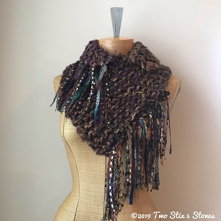 Luxe Brown Tweed Shawlette w/Fringe