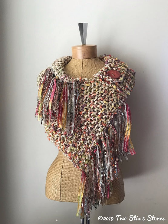 Orange & Yellow Tweed Shawl w/Fringe