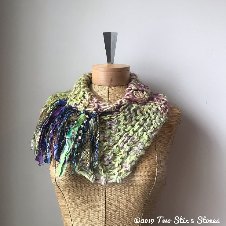 Lime Green Tweed Shawlette w/Fringe