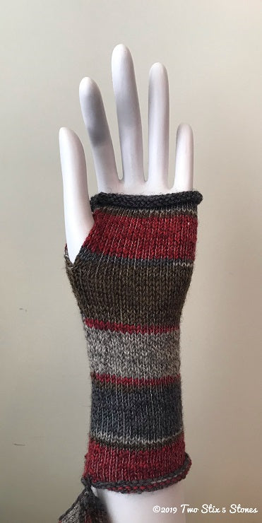 Grey/Tan/Red Variegated Tweed Fingerless Gloves