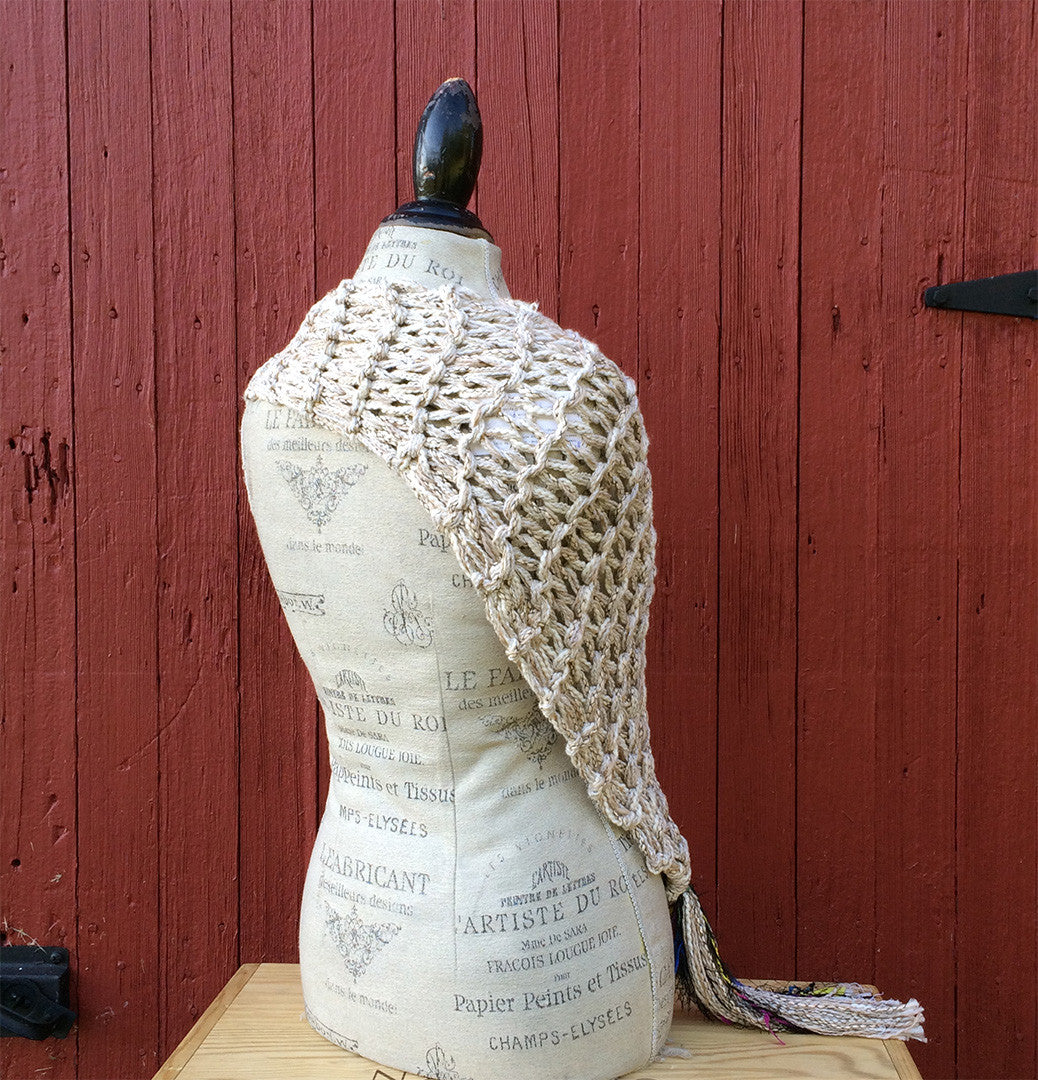 Cream Tweed Shawl w/Tassel