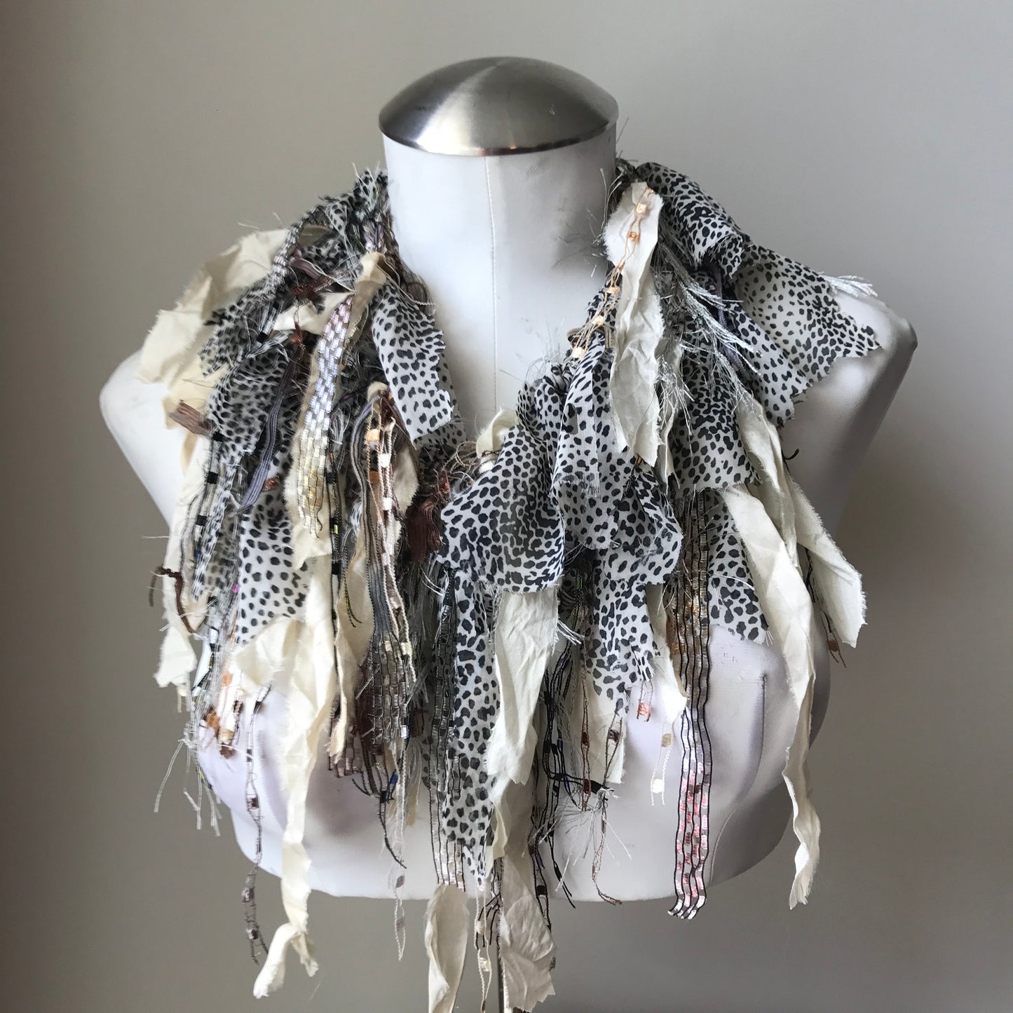 Black, Ivory & Grey Toned Exotic Scarf, (ES06)