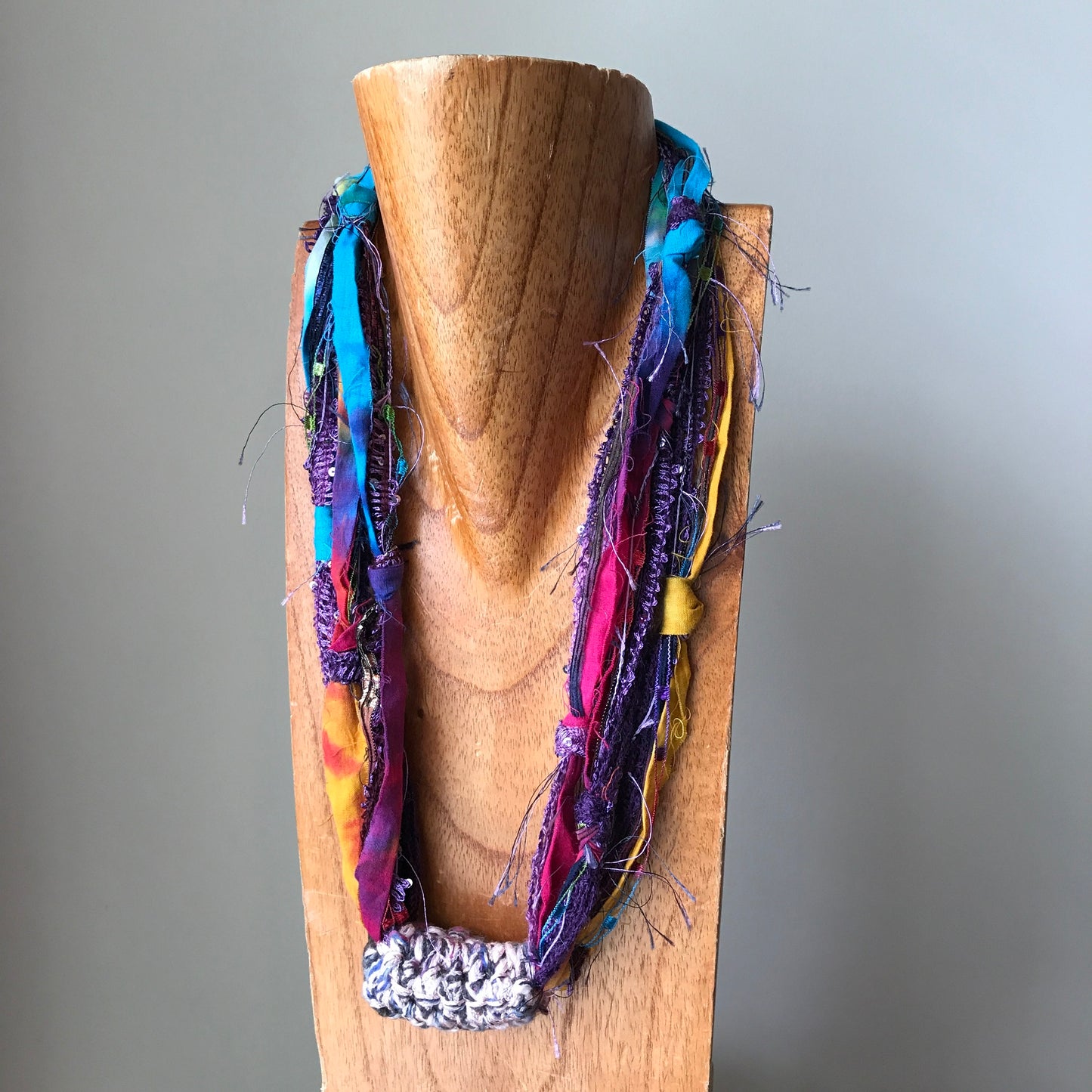 Varigated Yellow, Purple, Blue Toned Fiber Necklace, (FN715)