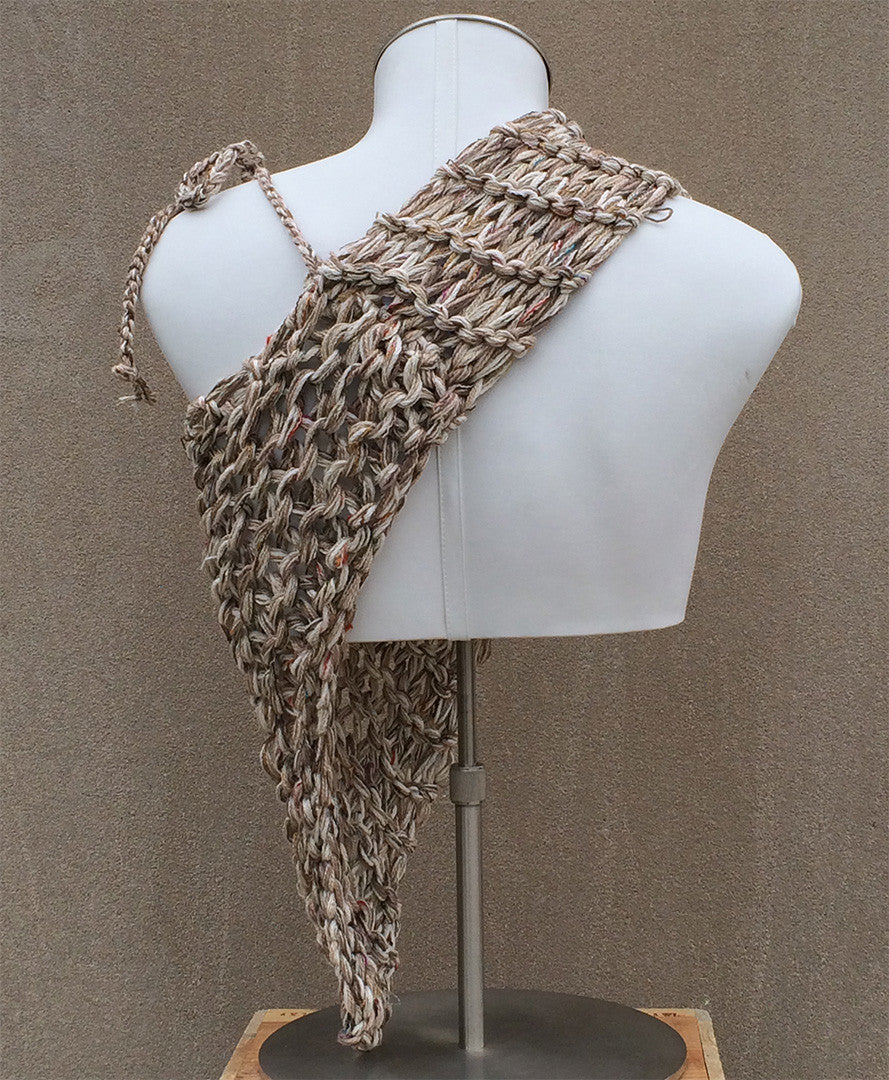 Oatmeal Tweed Single Strap Long Asymmetrical Tank Top (T01)