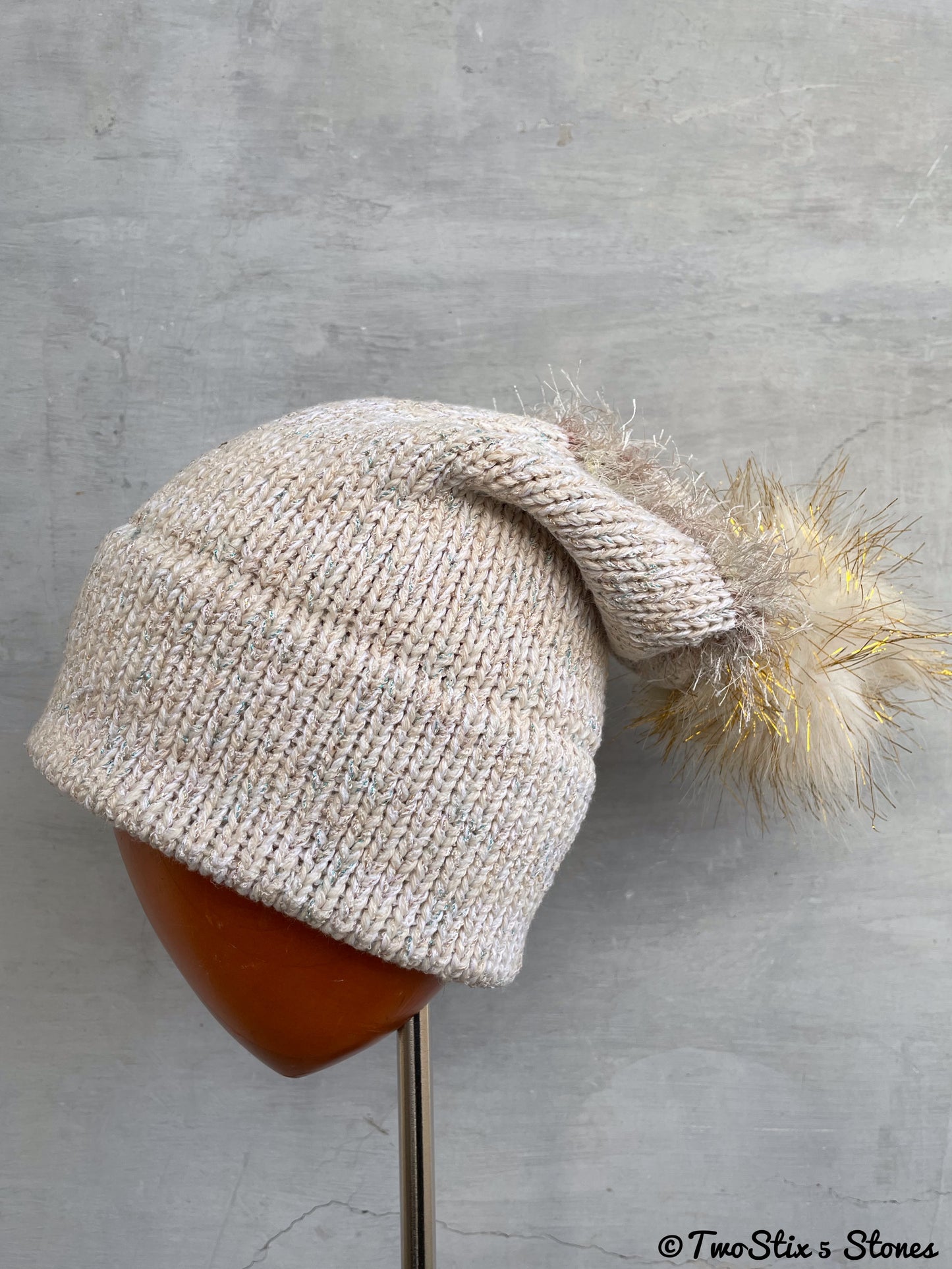 Luxe Cream Tweed Beanie/Slouchy Beanie w/Faux Fur Pom Pom