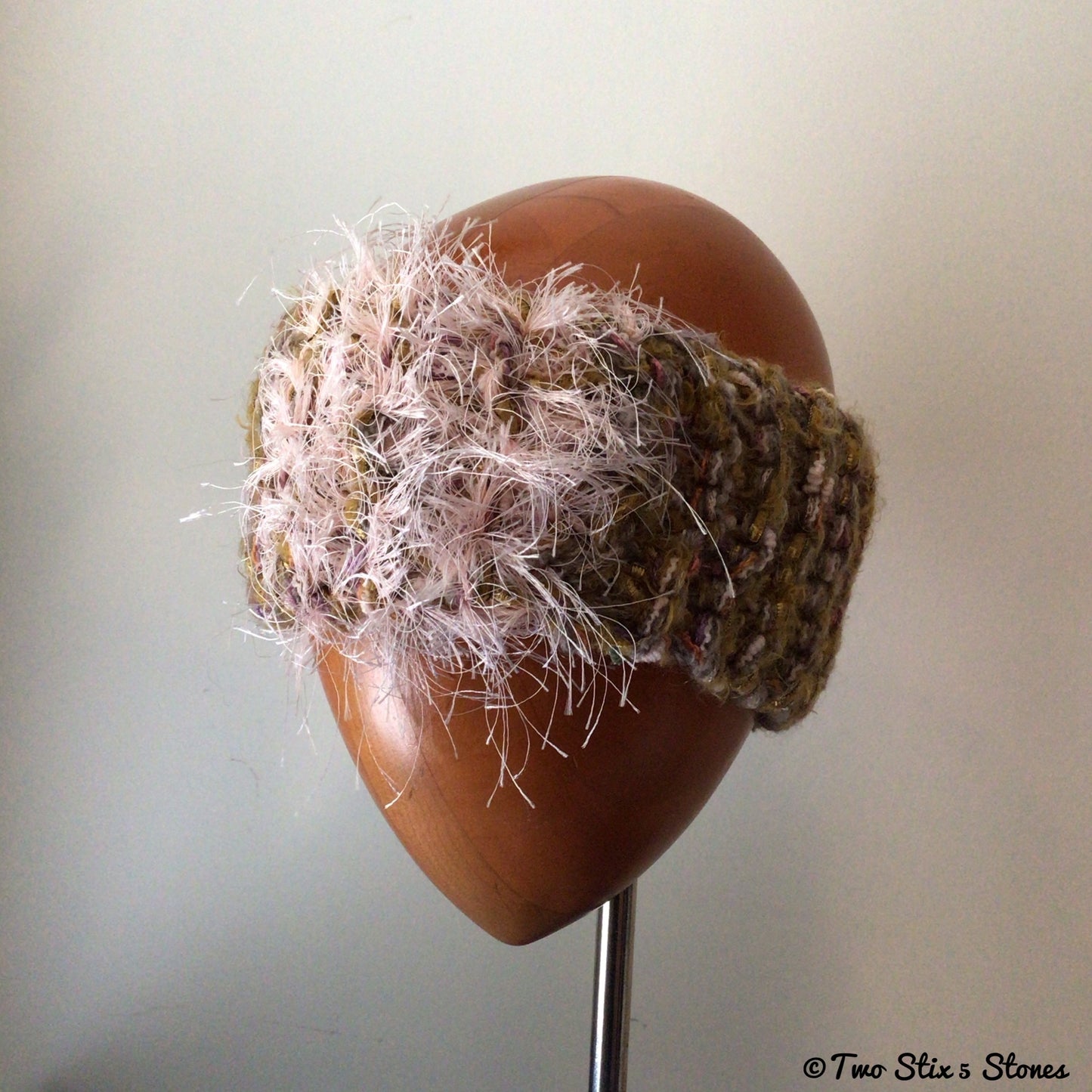 Funky Pink & Tan Tweed Knit Headband