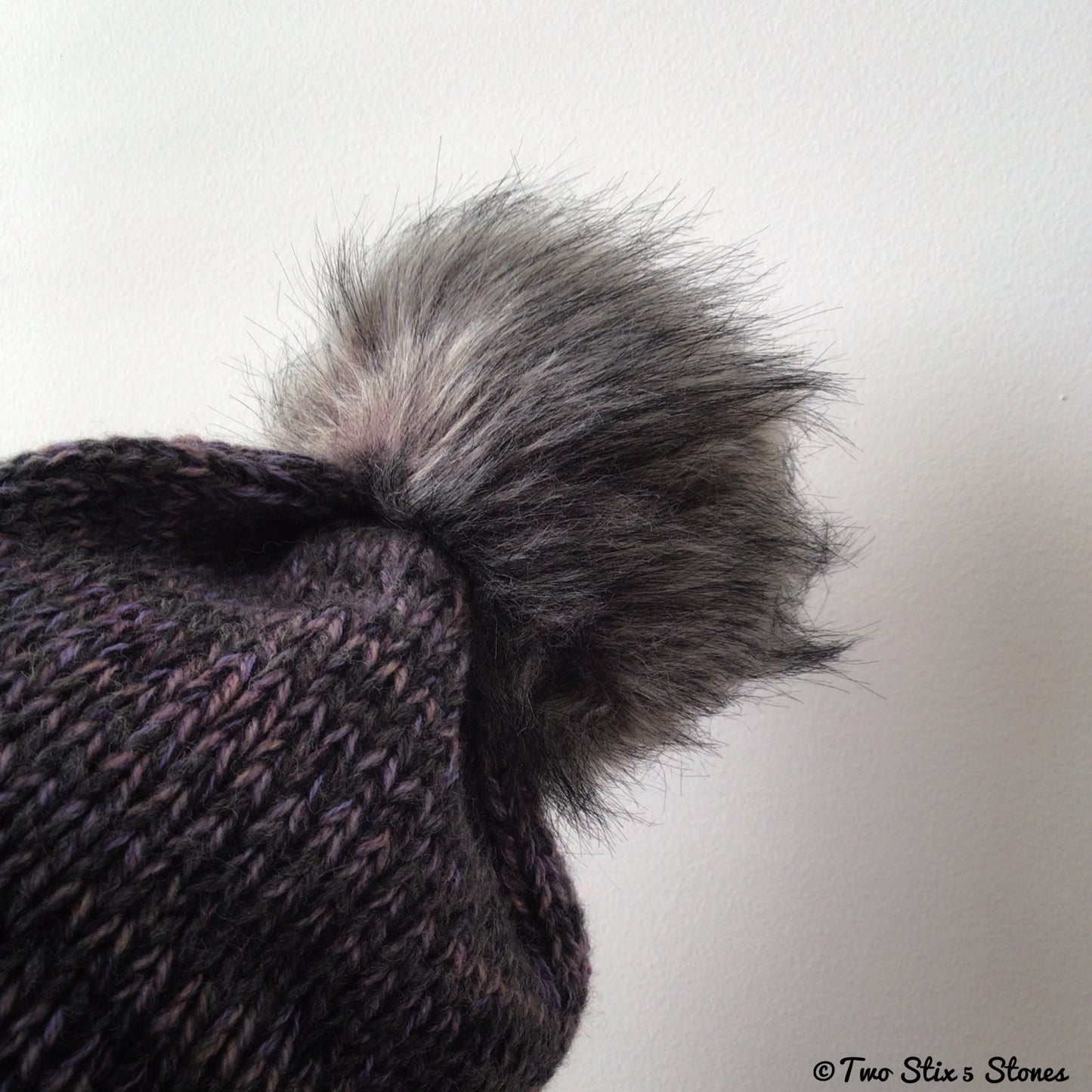Grey Tweed Beanie/Slouchy Beanie w/Faux Fur Pom Pom