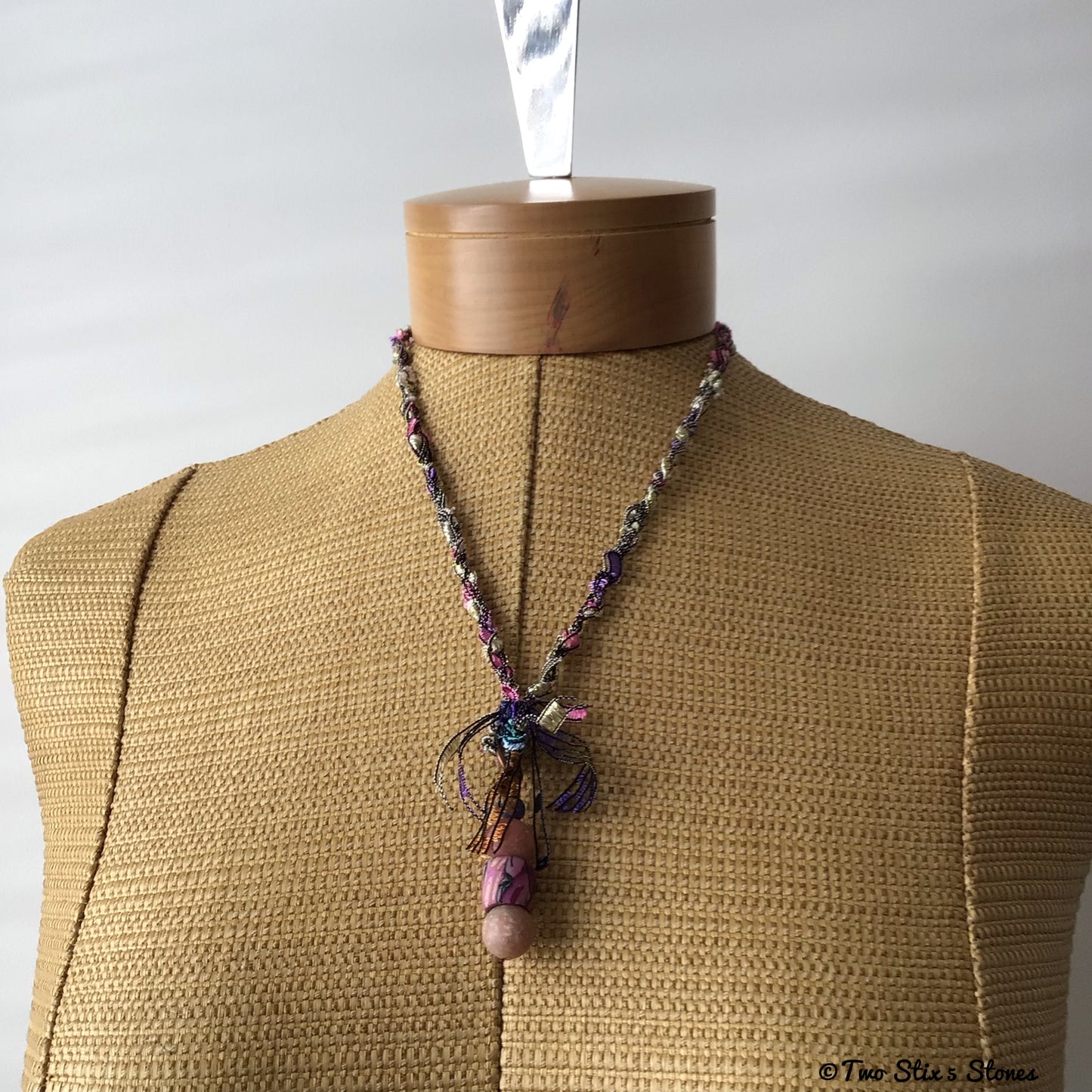 Pink & Gold Toned Fiber Necklace