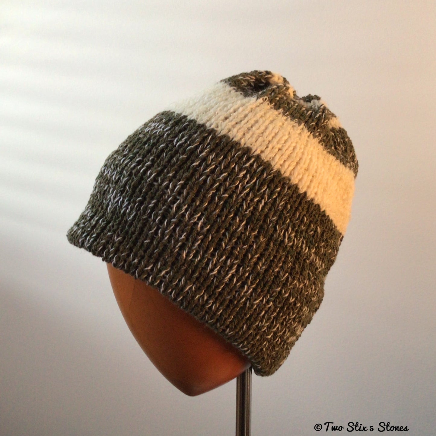 Green & White Knit Beanie