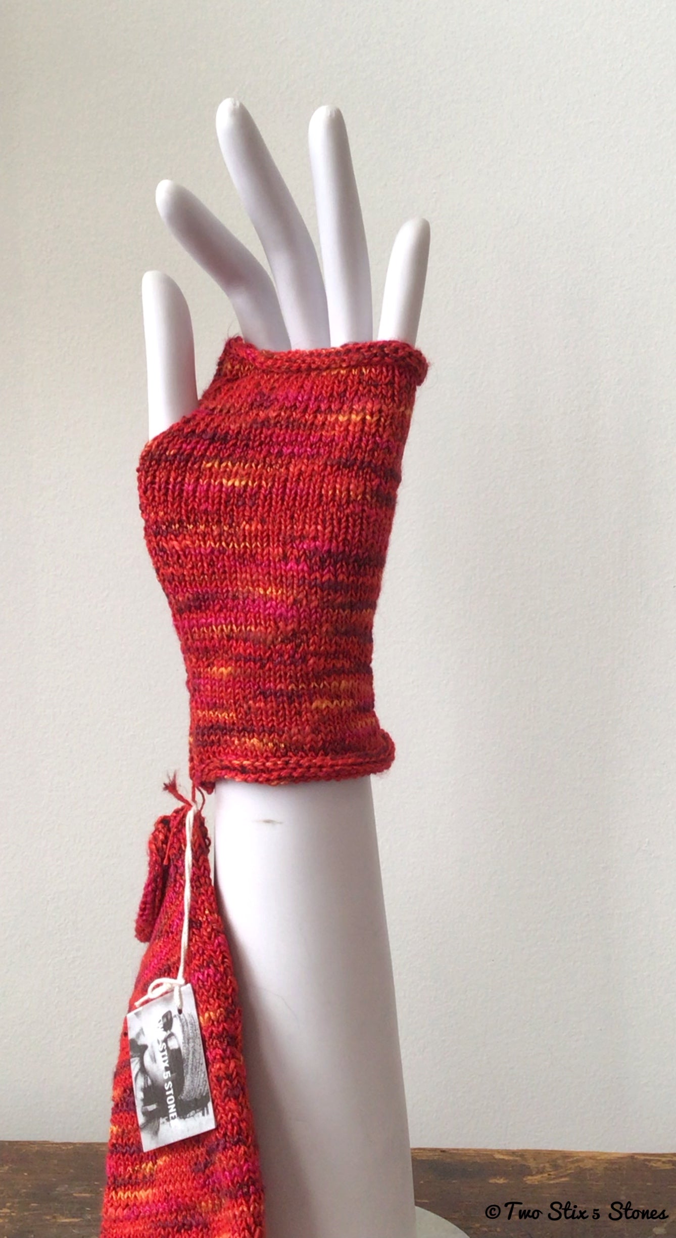Fire Red Knit Fingerless Gloves