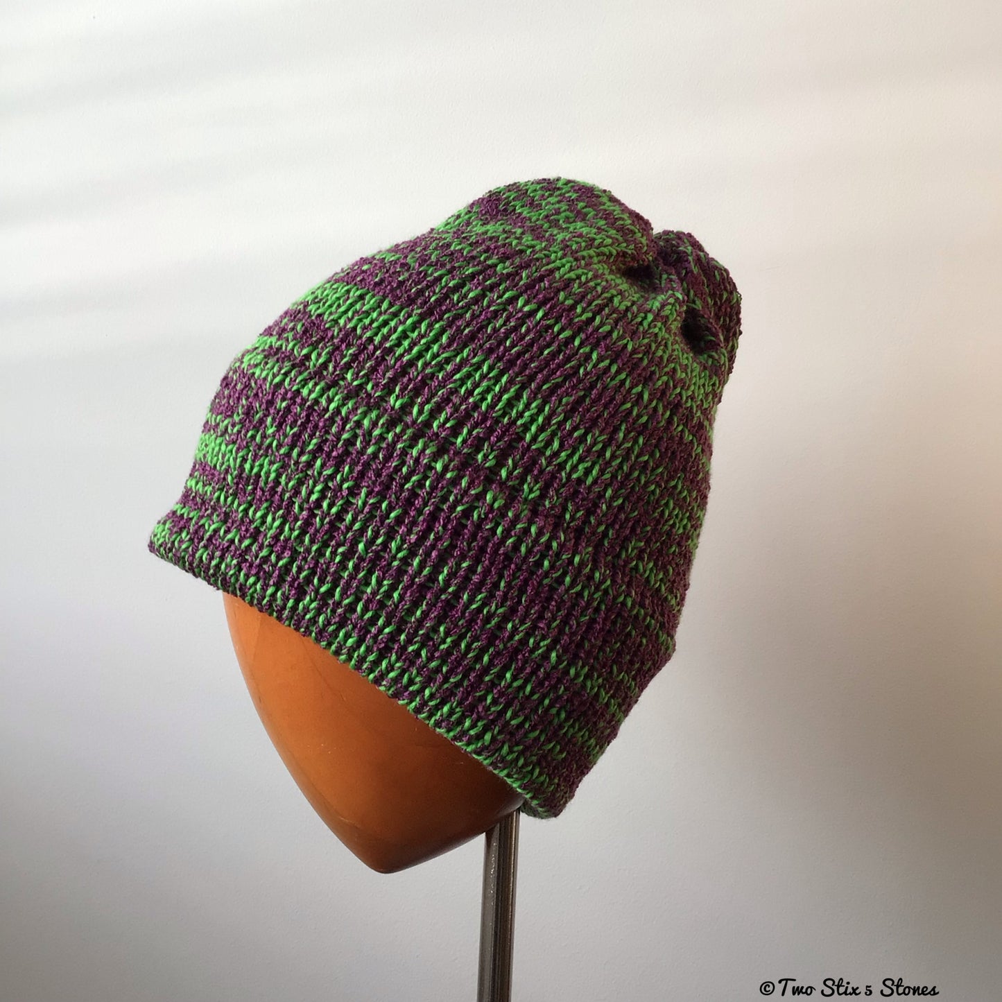 Green & Purple Tweed Knit Beanie