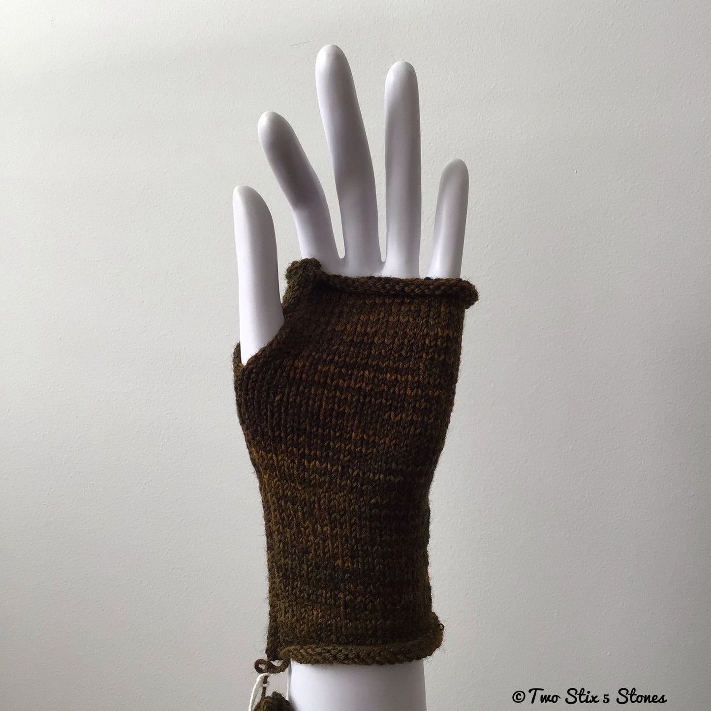 Chocolate Tweed Knit Fingerless Gloves