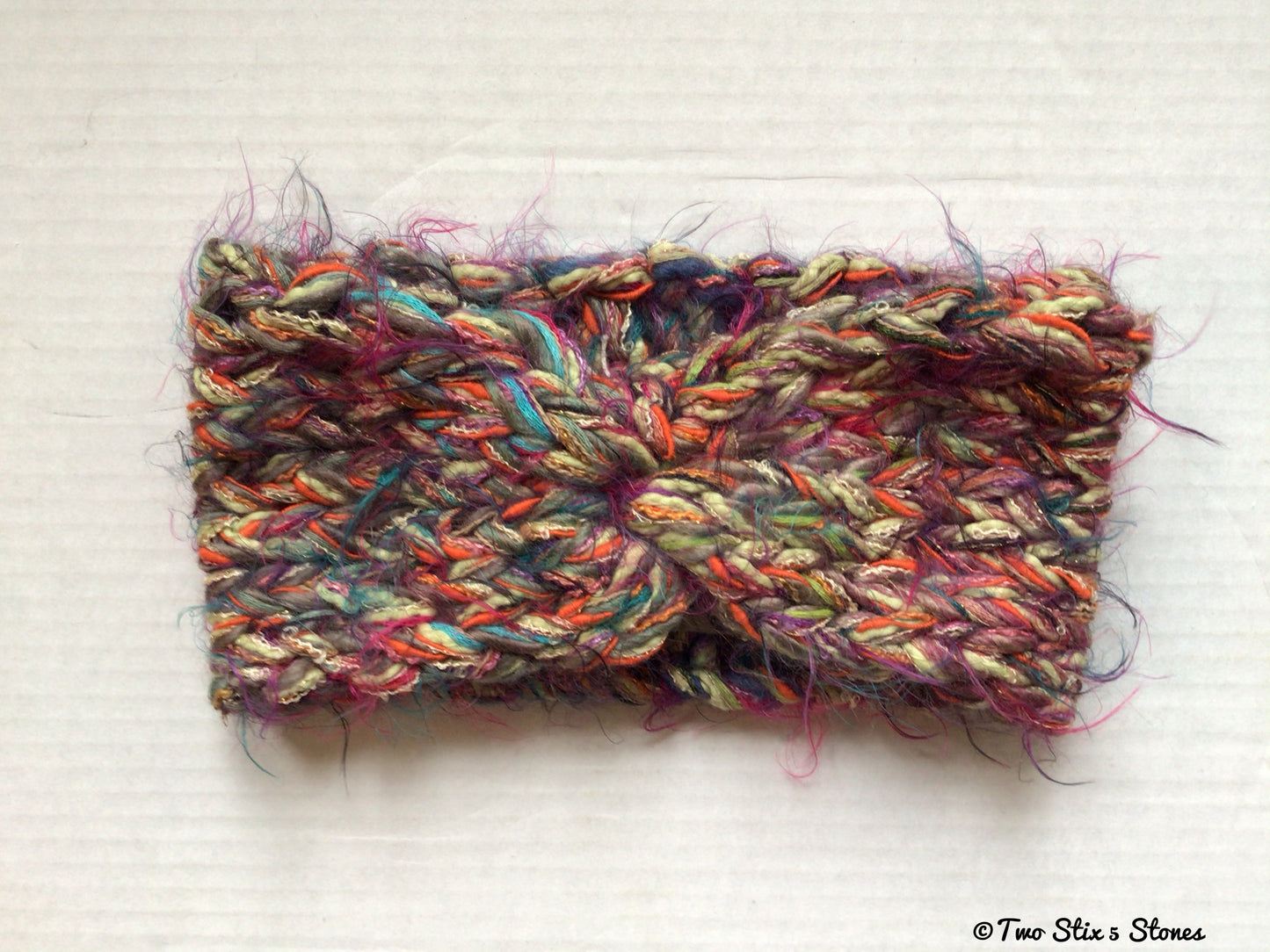 Orange & Lime Green Tweed Knit Turban Headband