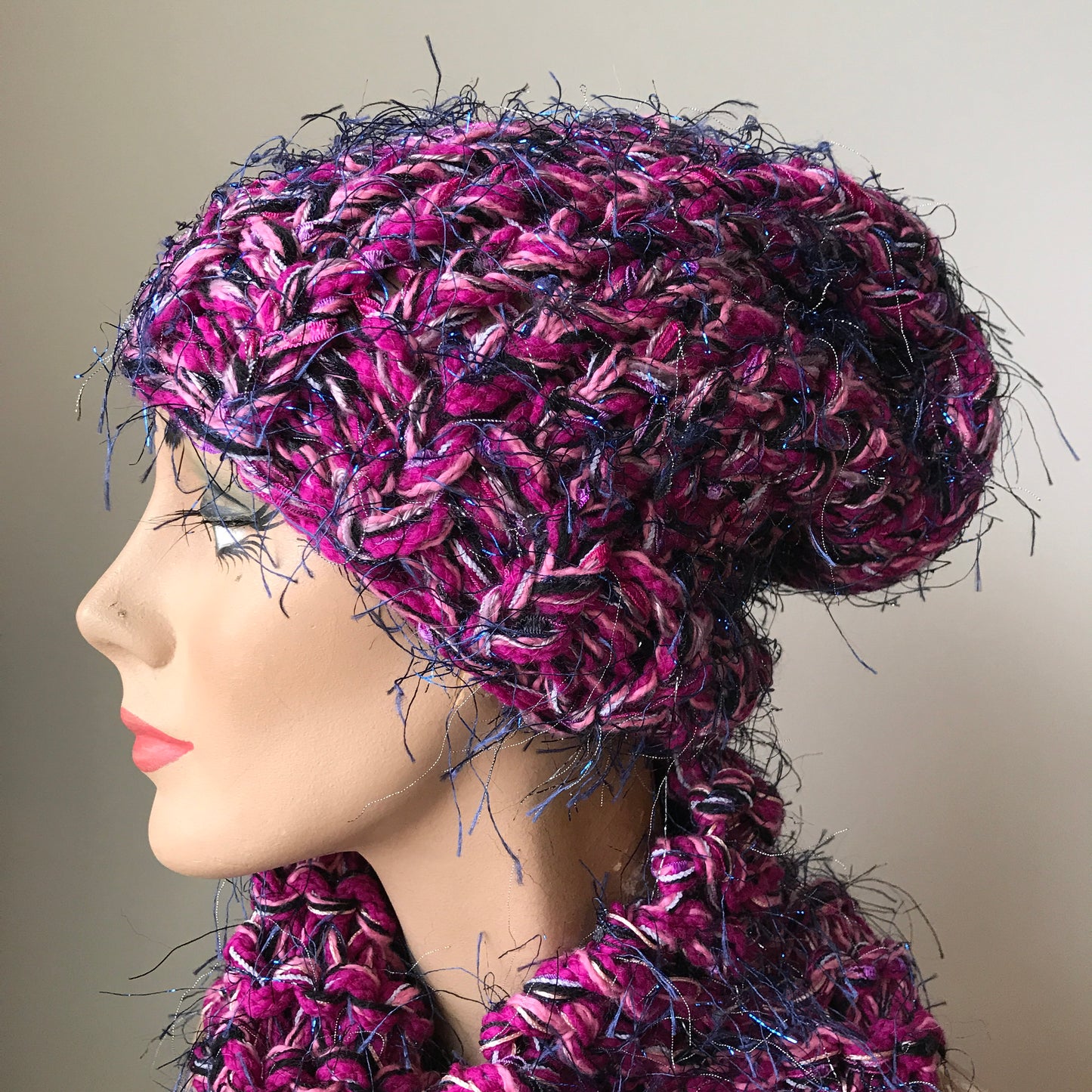 Pink Tweed Slouchy Hat, (SL03)