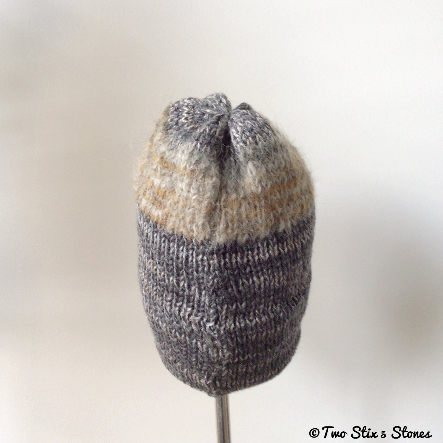 Grey & Tan Knit Beanie w/Metallic Accents