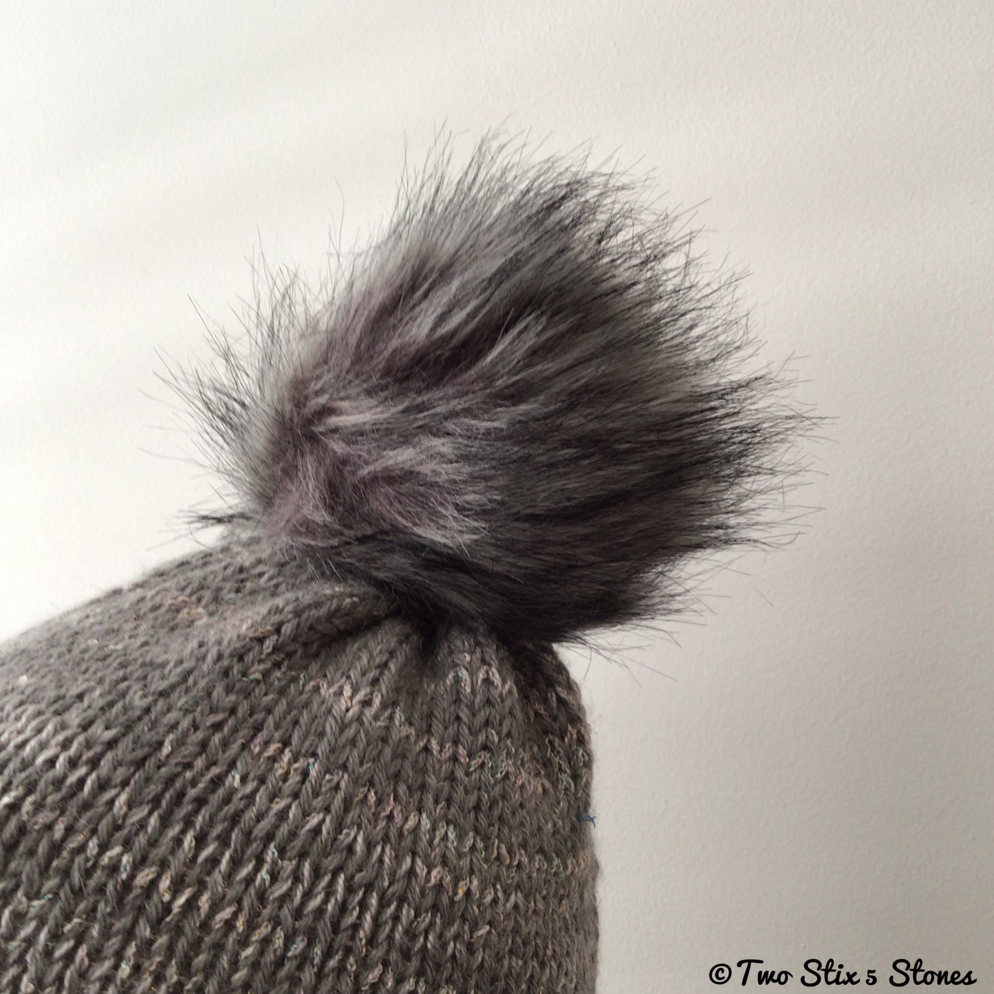 Luxe Grey Beanie/Slouchy Beanie w/Faux Fur Pom Pom