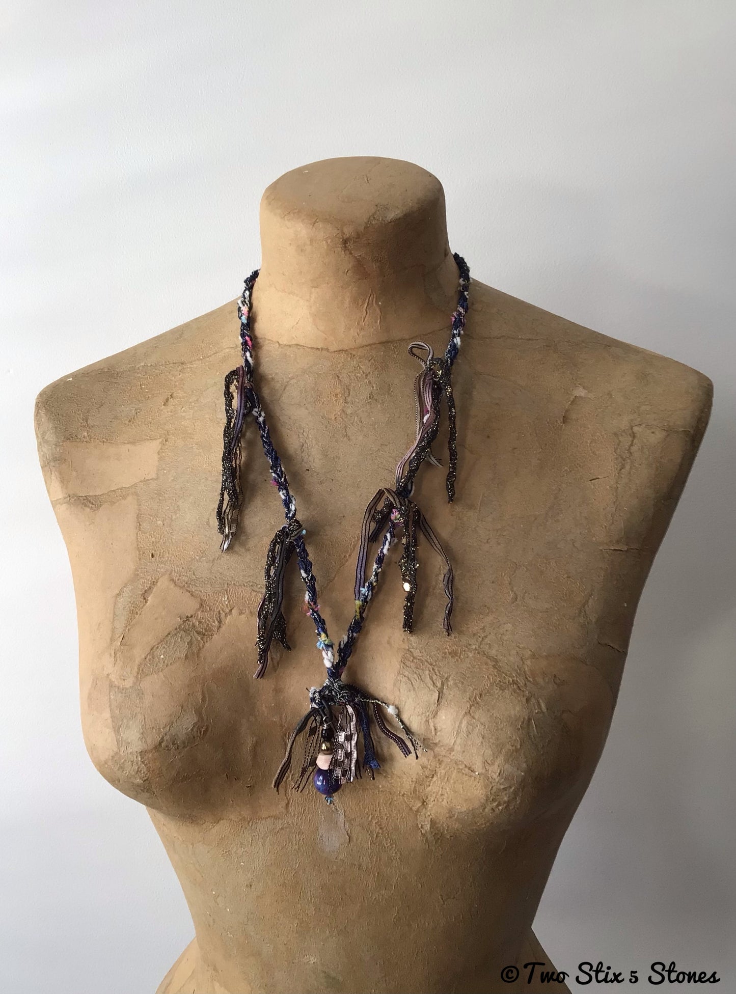 Fiber Necklace w/Semi-Precious Stones