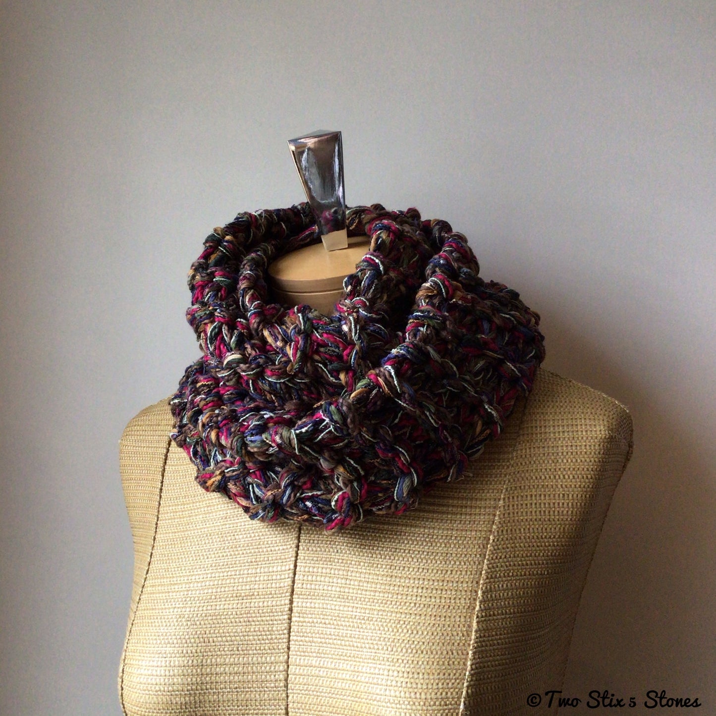 Wine Tweed Knit Infinity Scarf