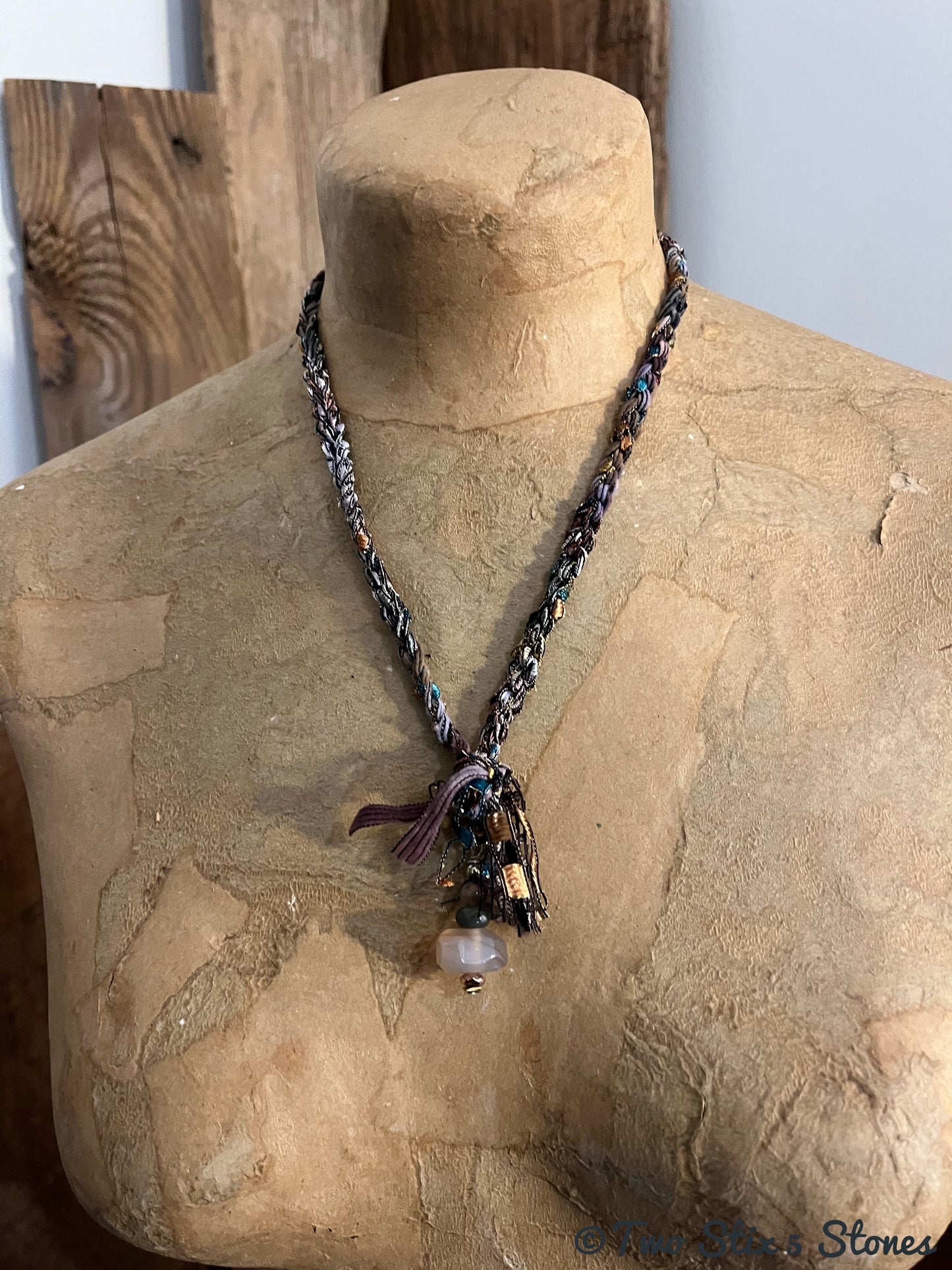 Fiber Necklace w/Semi-Precious Stones