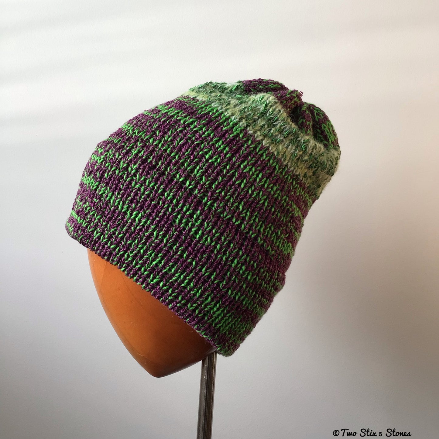 Green & Purple Tweed Knit Beanie