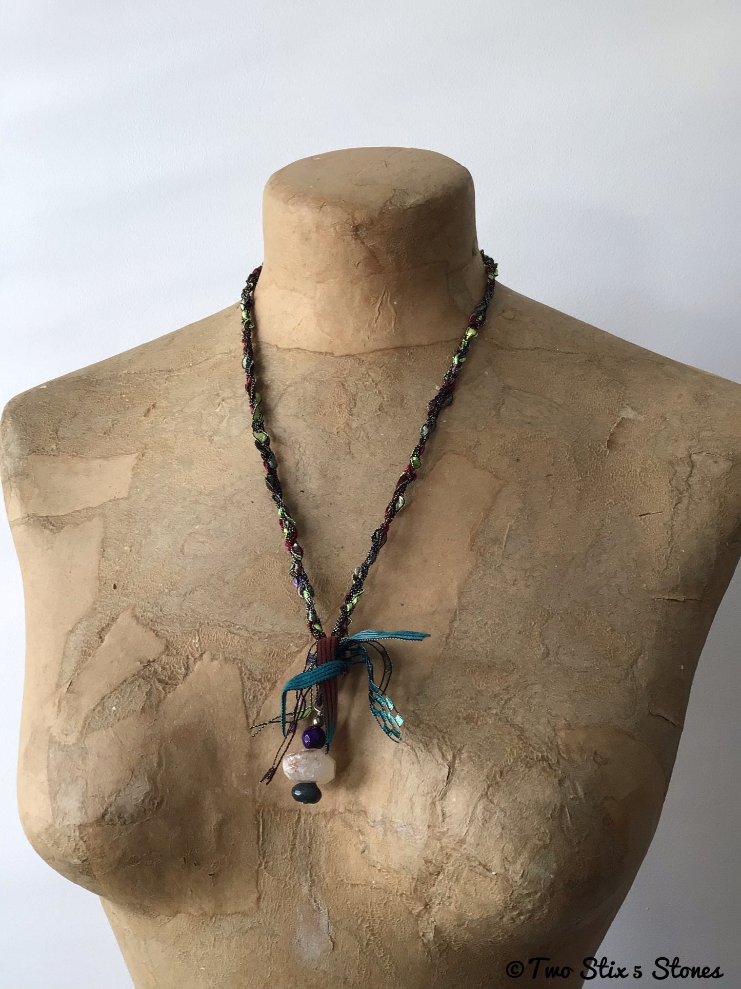 Fiber Necklace w/Semi-Precious Stones