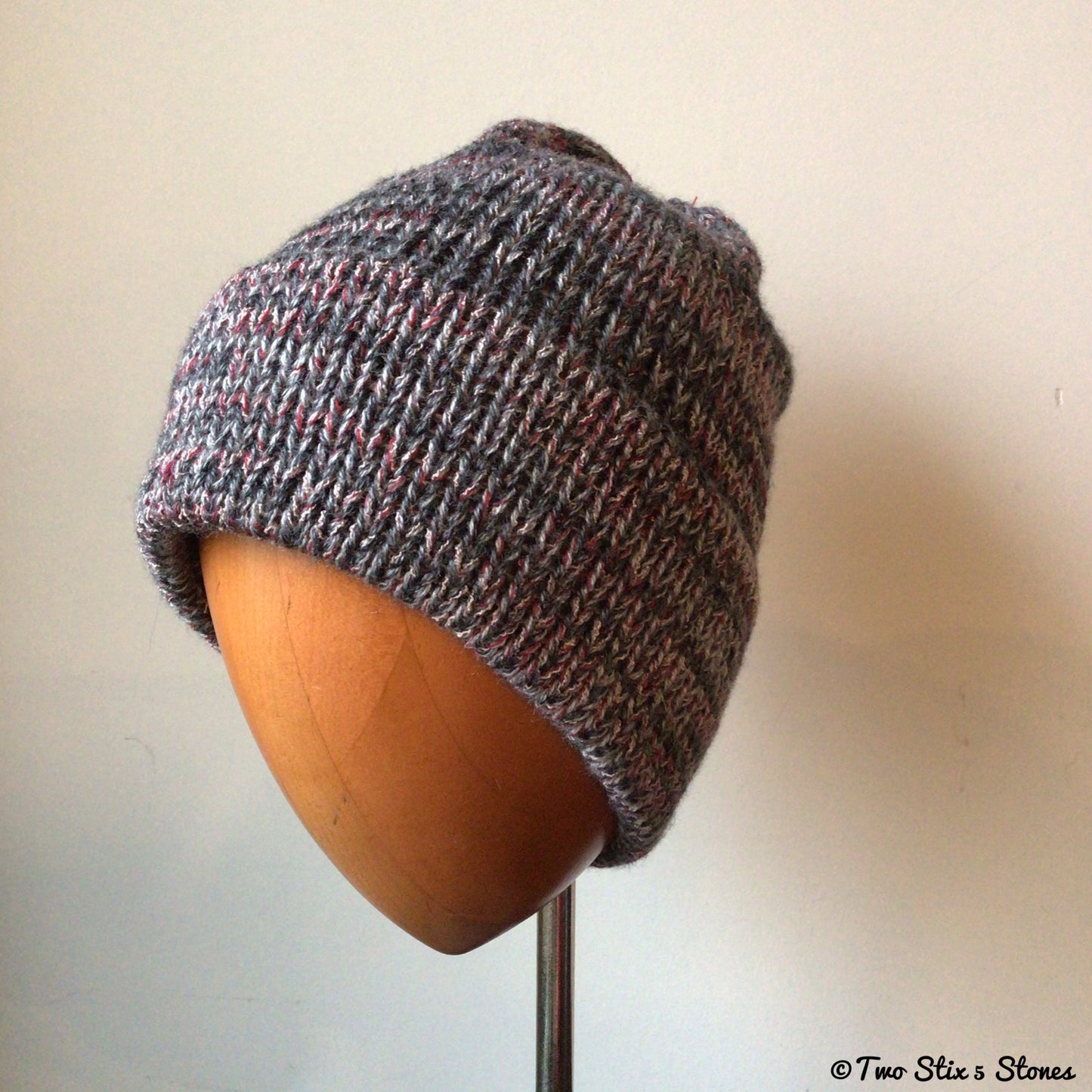 Grey & Red Tweed Beanie