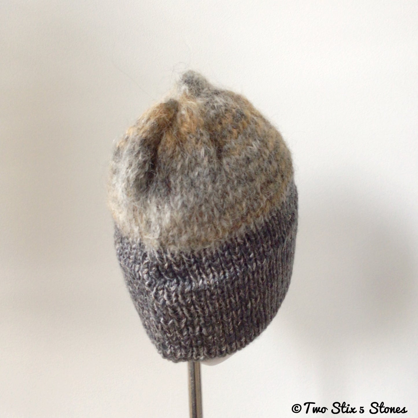 Grey & Tan Beanie w/Metallic Accents