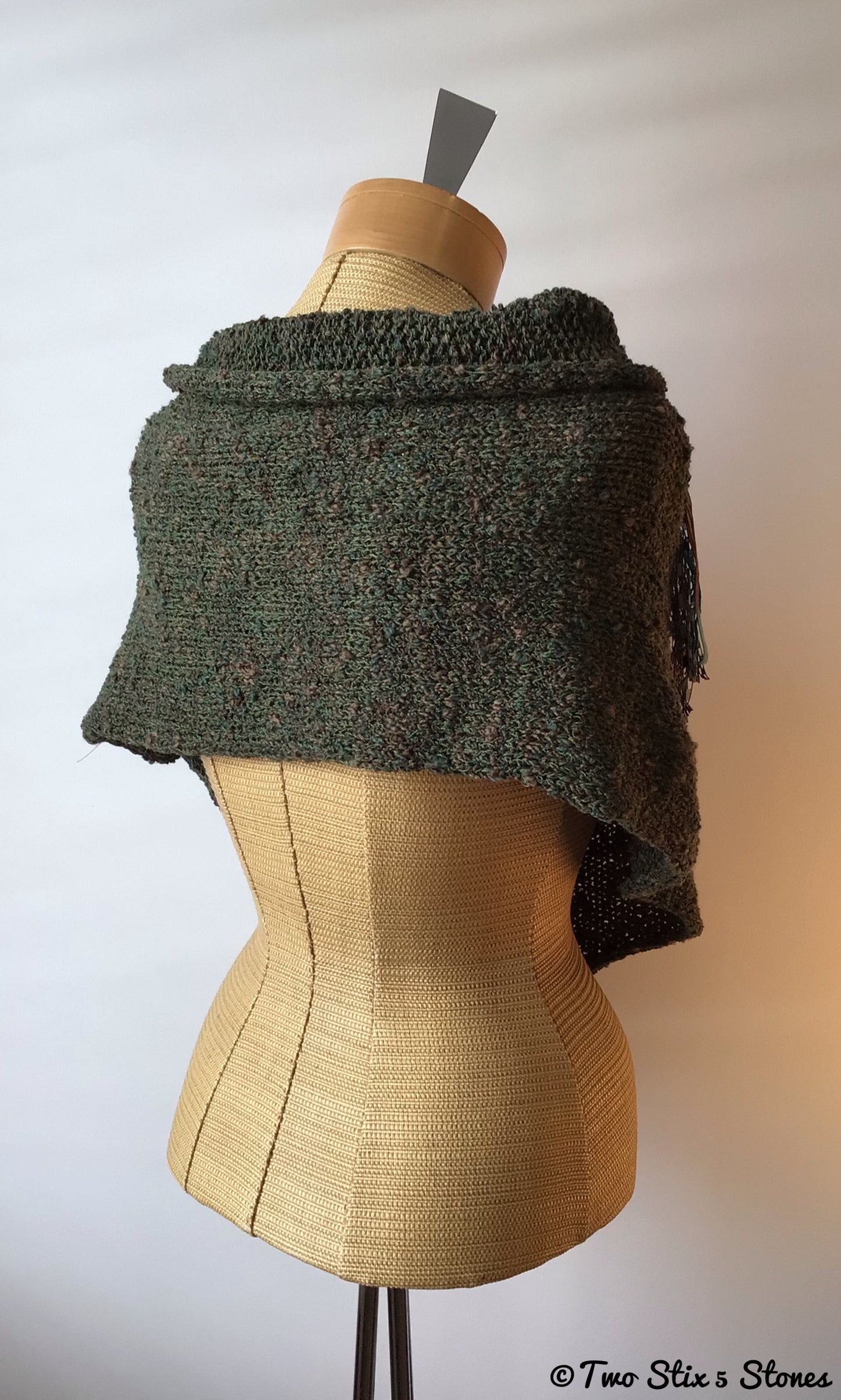 Hunter Green Tweed Knit Shawl