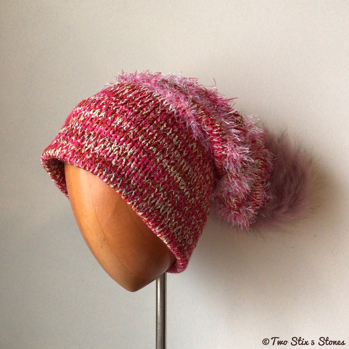 Luxe Electric Tweed *Funky Tweeds* Faux Fur Pom-Pom Beanie/Slouchy Beanie