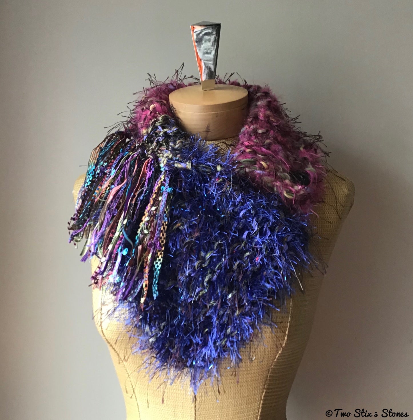 Luxe Electric Pink & Blue Tweed Shawlette