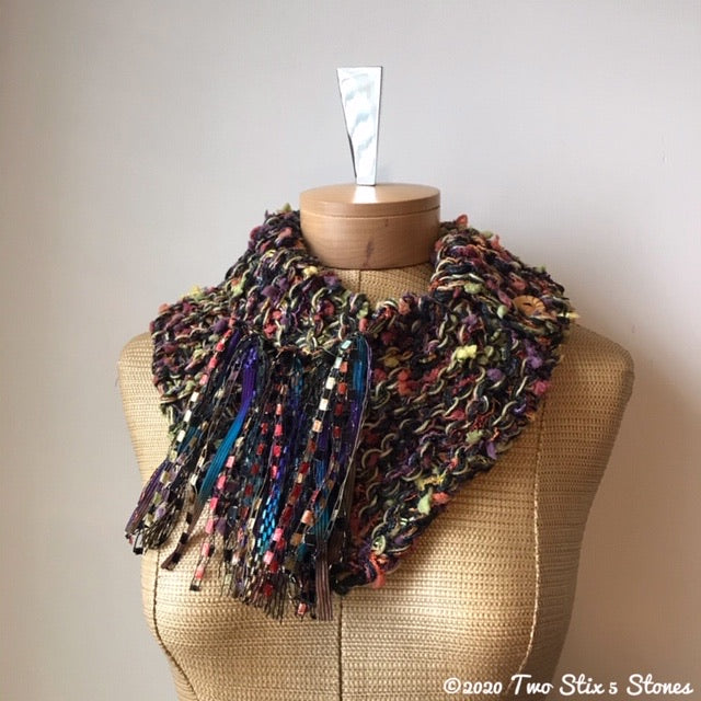 Black/Green/Orange Tweed Shawlette