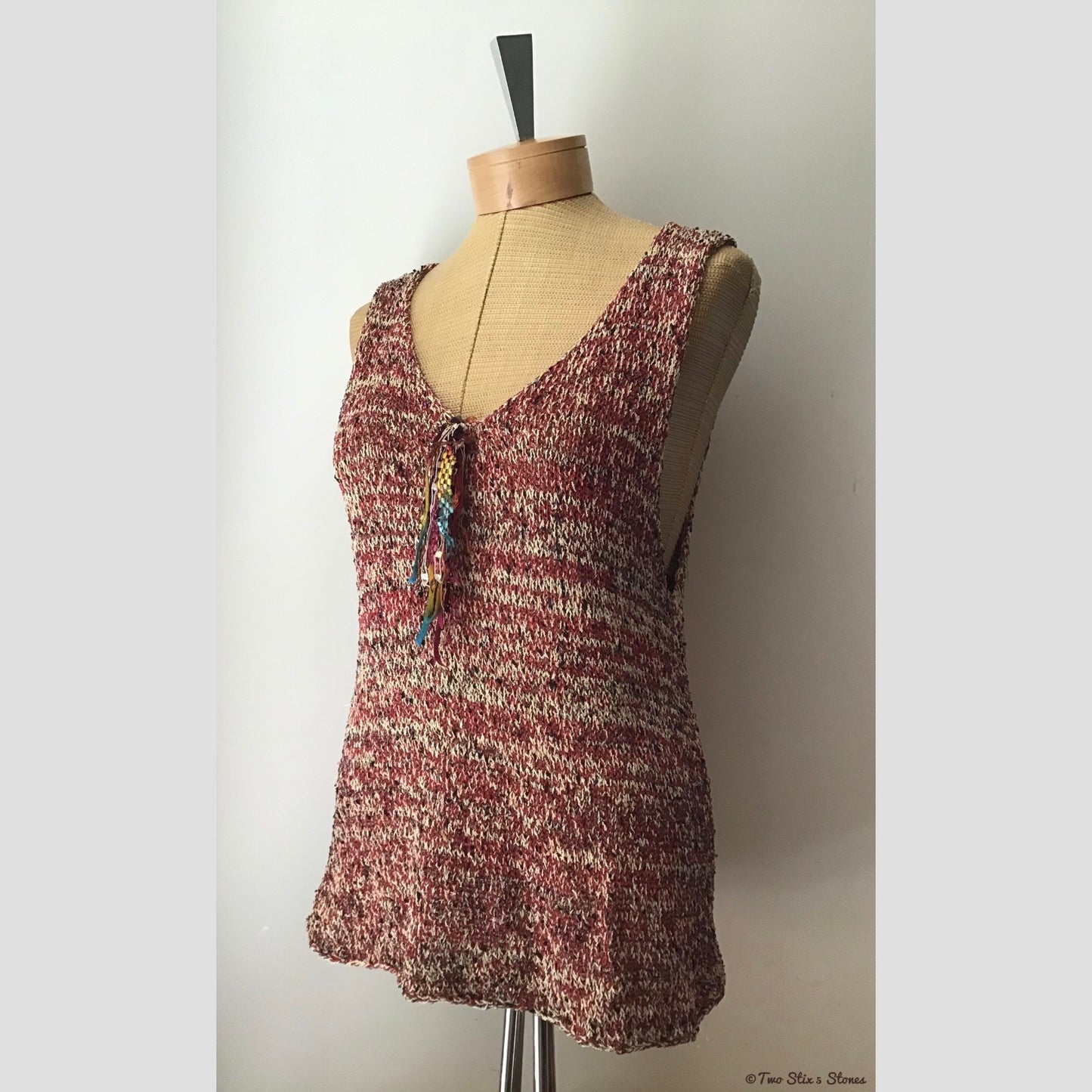 Wine/Cream Tweed Knit Tweed Slipover