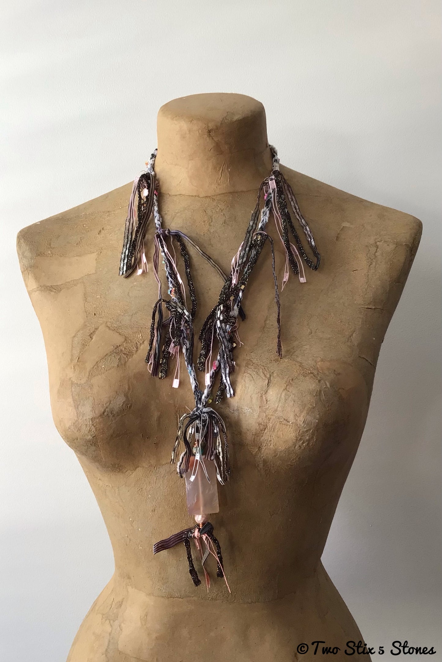 Fiber Necklace w/Semi-Precious Stones