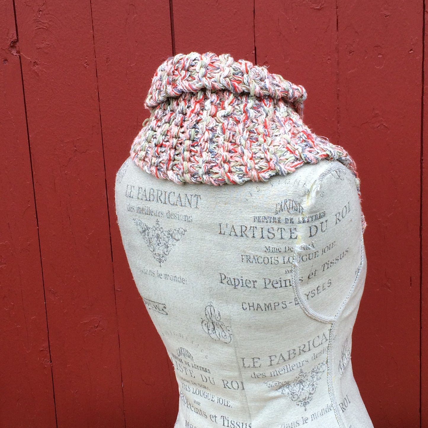 Peach Cream Tweed Shawlette w/Fringe