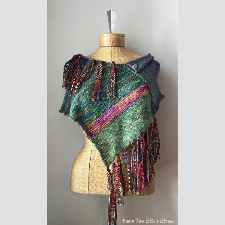 Green & Lavender Tweed w/Orange Accents Shawl