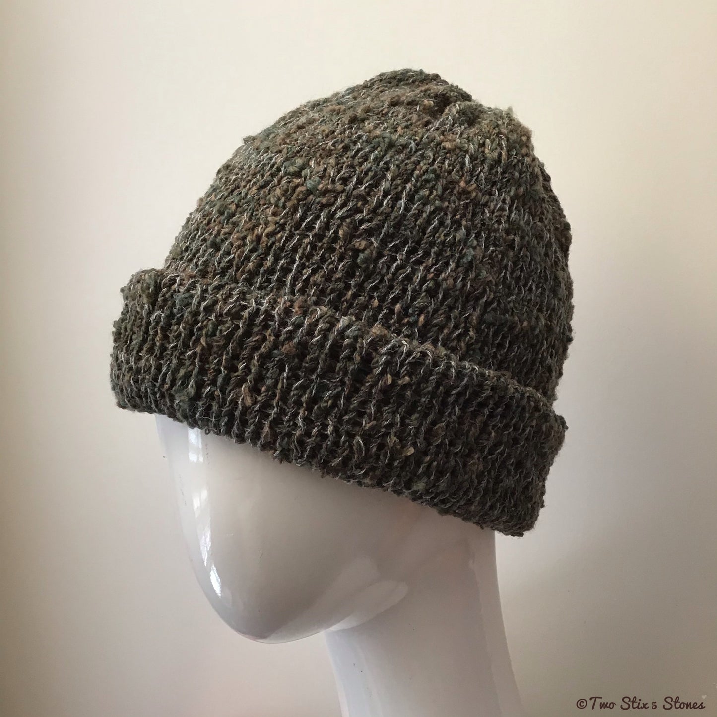 Unisex Hunter Green & Grey Tweed Rolled Beanie Hat