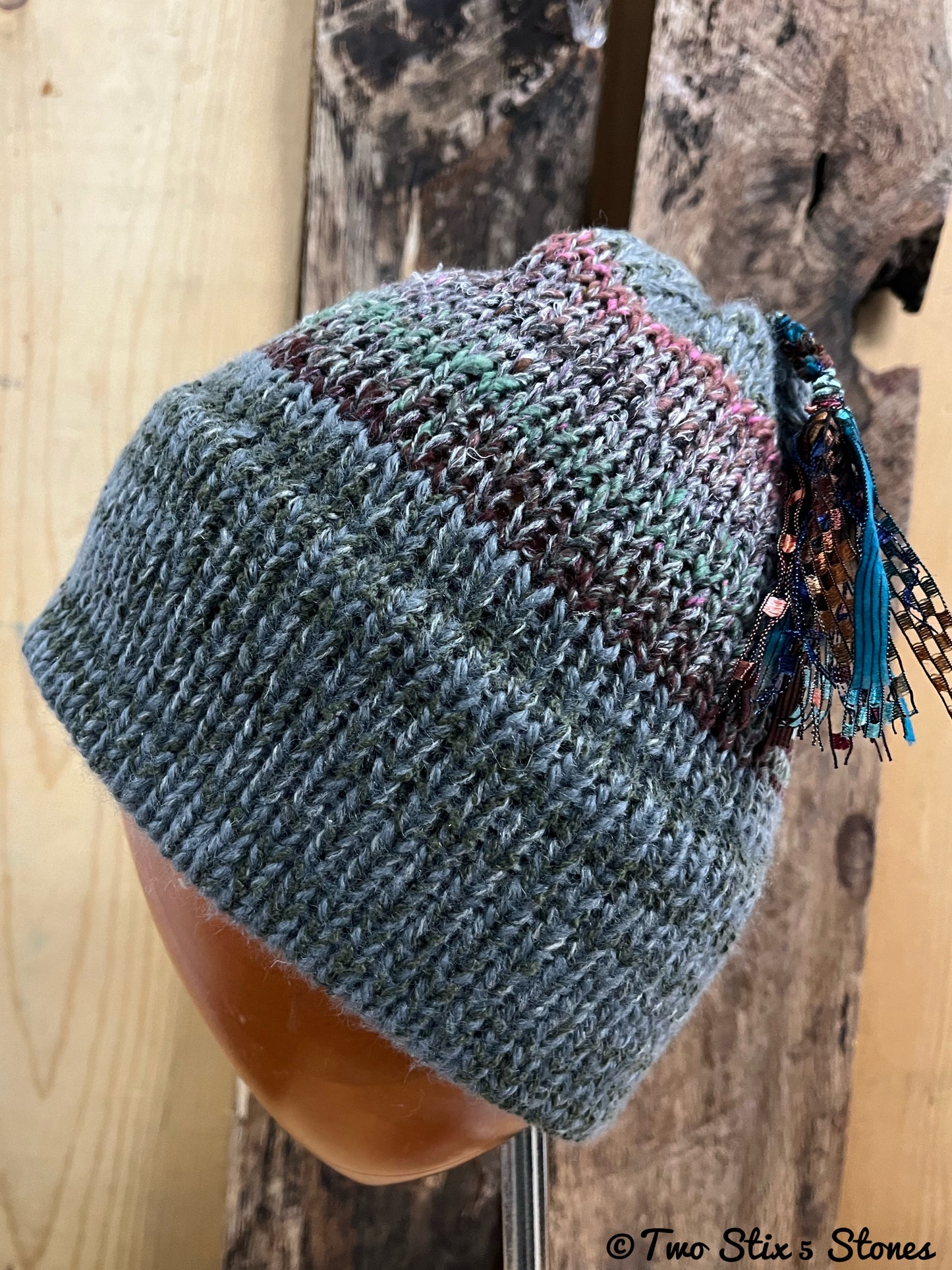 Grey & Brown Variegated Tweed Funky Tassel Hat
