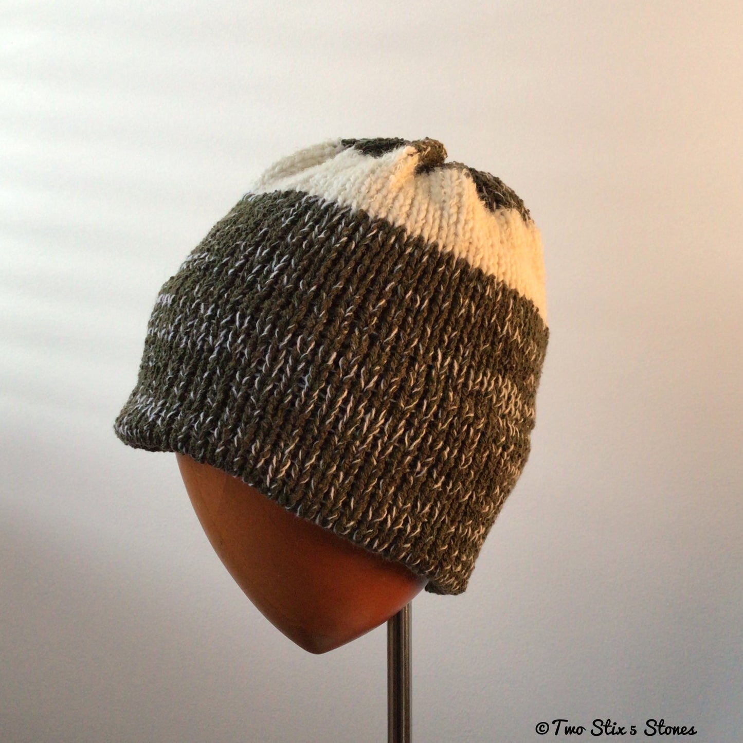 Green & White Knit Beanie