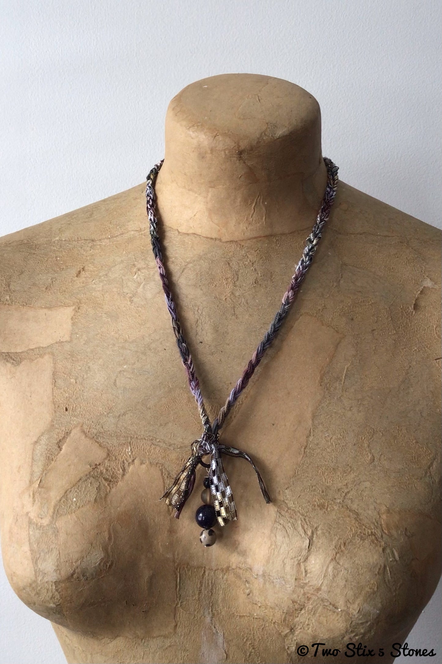 Fiber Necklace w/Semi-Precious Stones