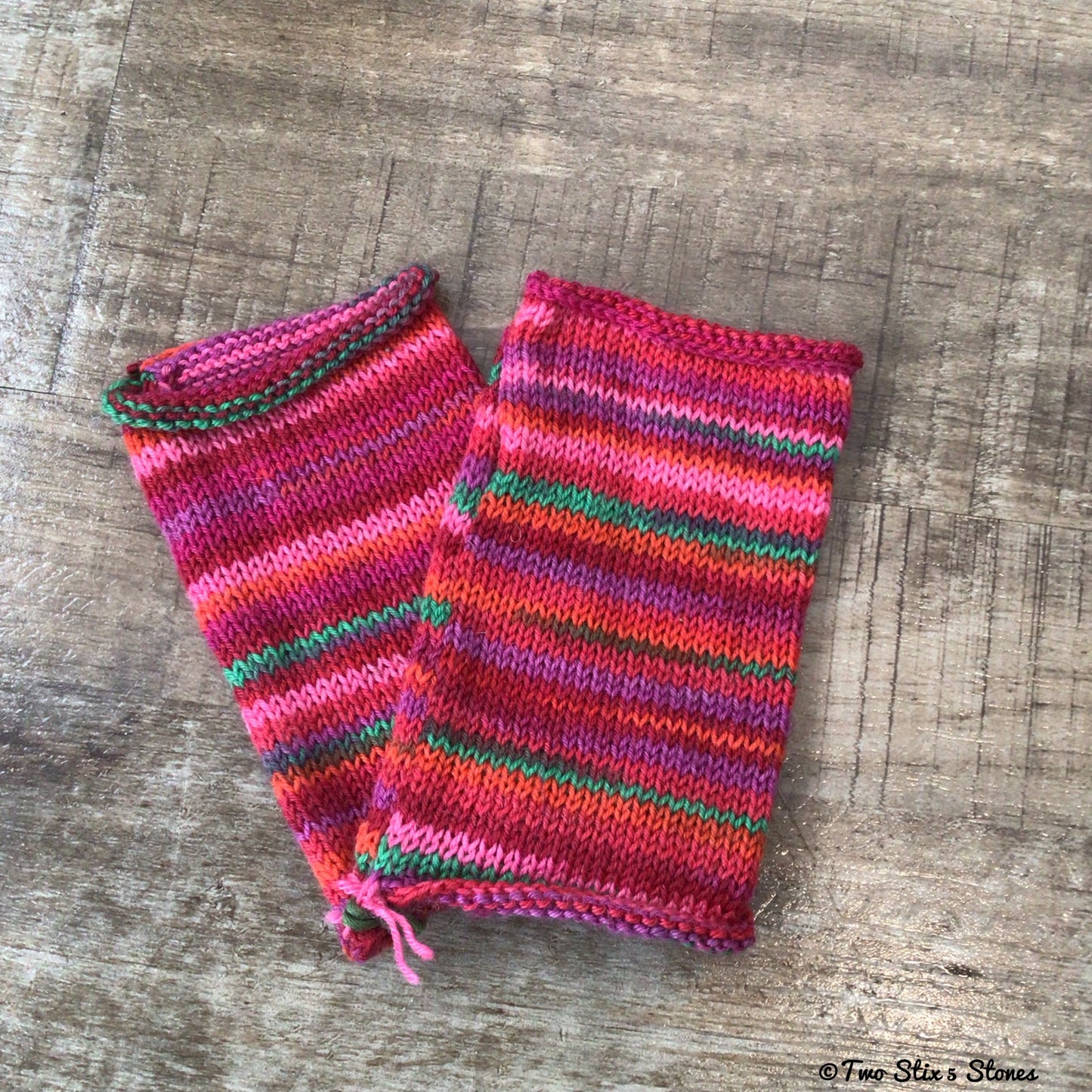 Short Version Pink Variegated Fingerless Gloves