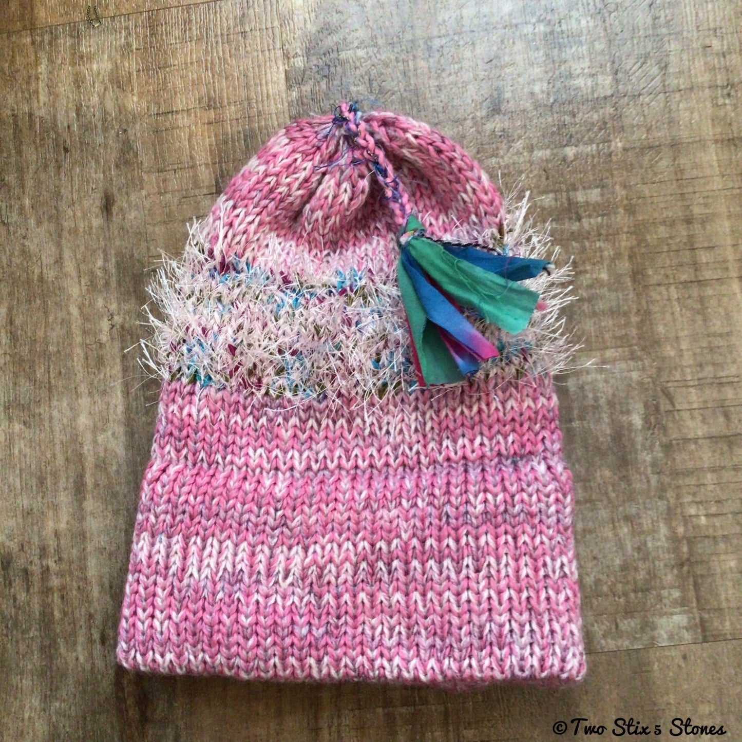 Grow With Me - Pink Tweed Knit Funky Tassel Hat