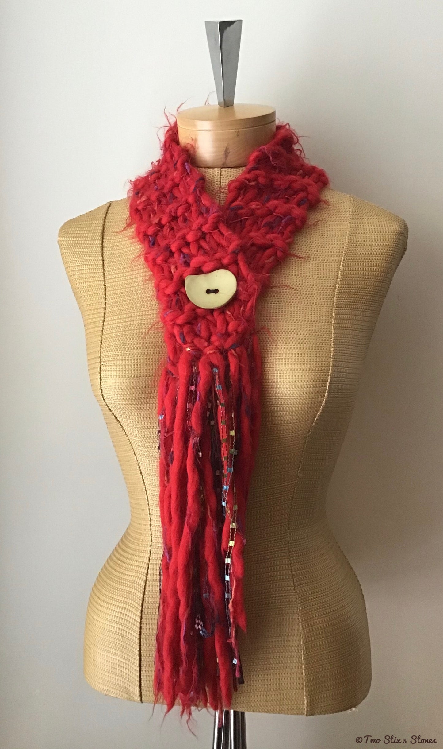 Red Tweed Slipover Scarf w/Button