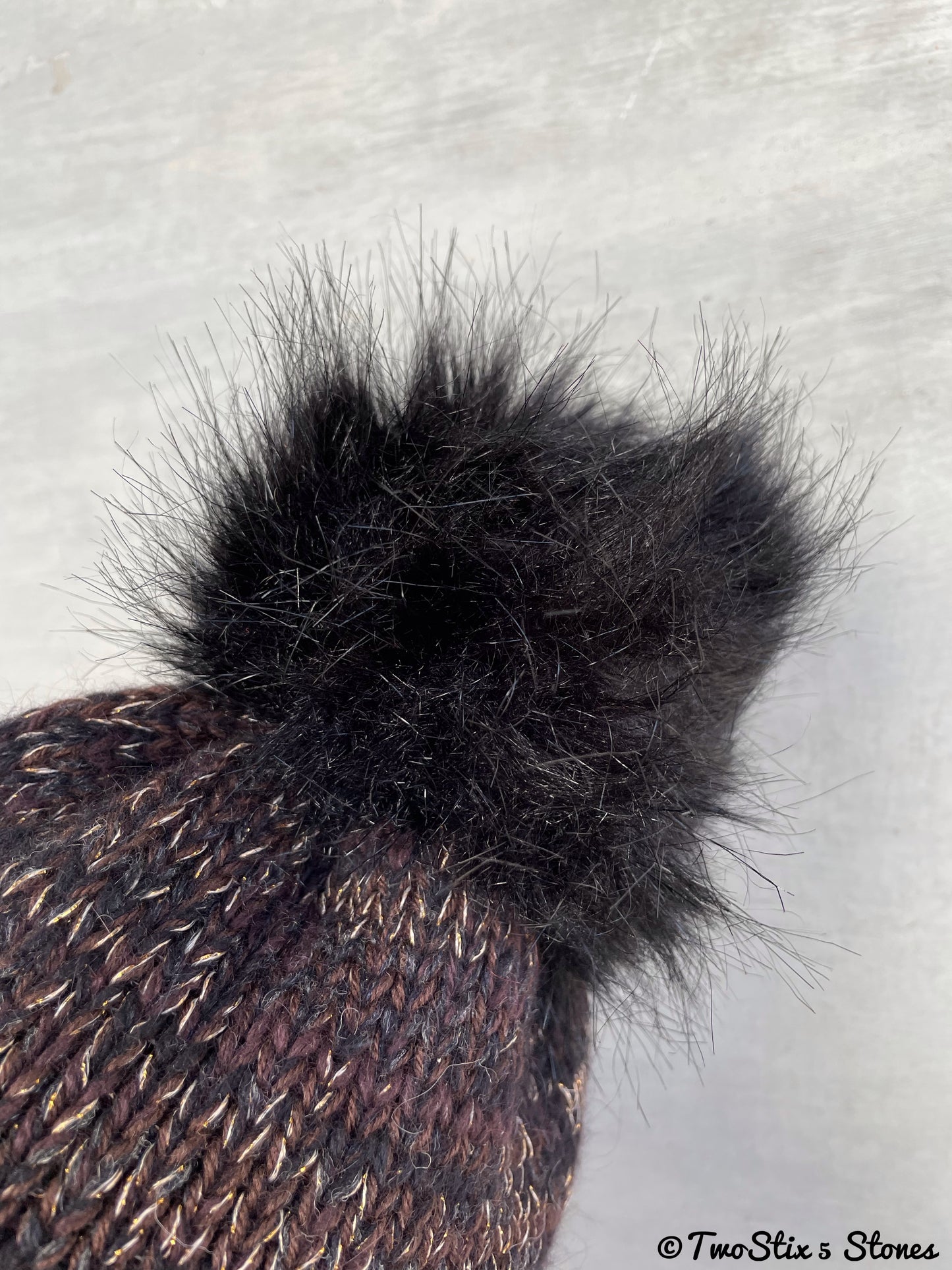Luxe Chocolate Tweed Beanie/Slouchy Beanie w/Faux Fur Pom Pom