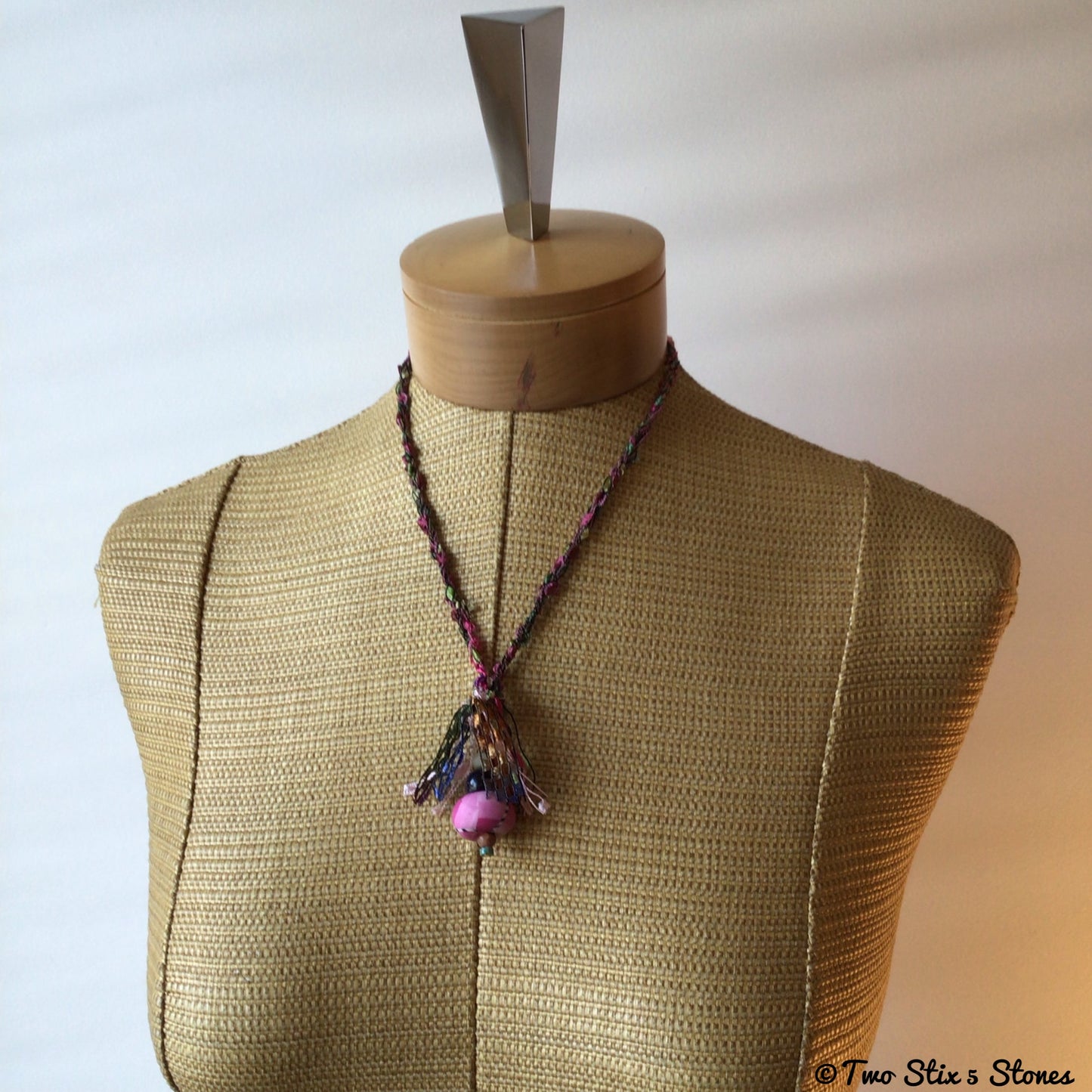 Fiber Necklaces w/Semi-Precious Stones & Polymer Clay