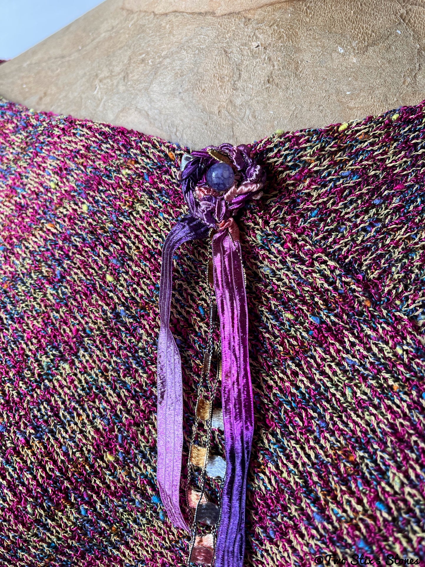 Wine Tweed Shawl w/Stone
