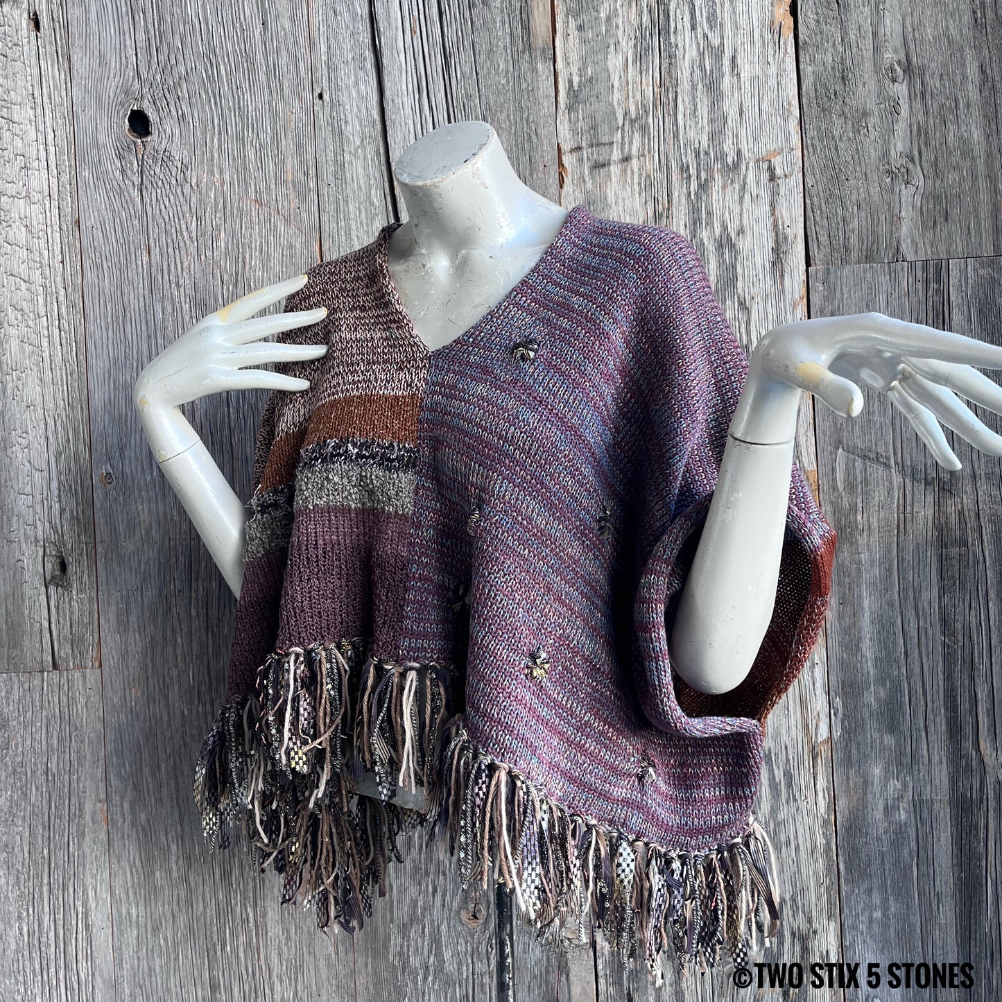 Crop Poncho w/Sleeves & Fringe