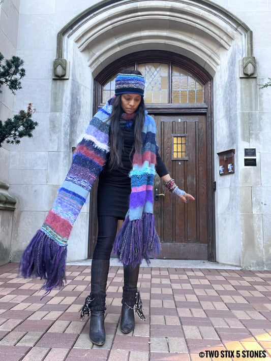 Reimagined Exquisite Flowing *Lenny* Colorful Scarf w/Fringe
