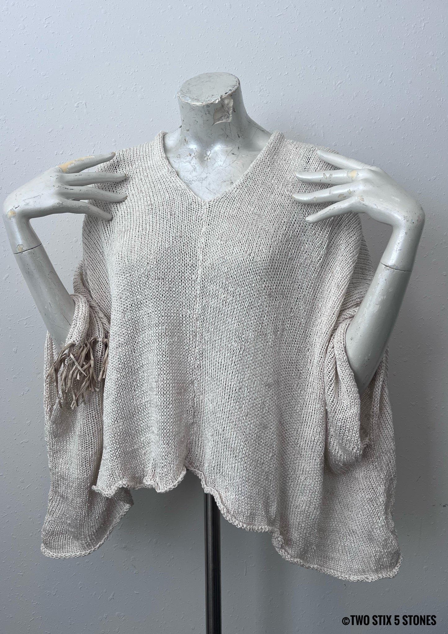 Poncho w/Sleeves & Fringe Accents