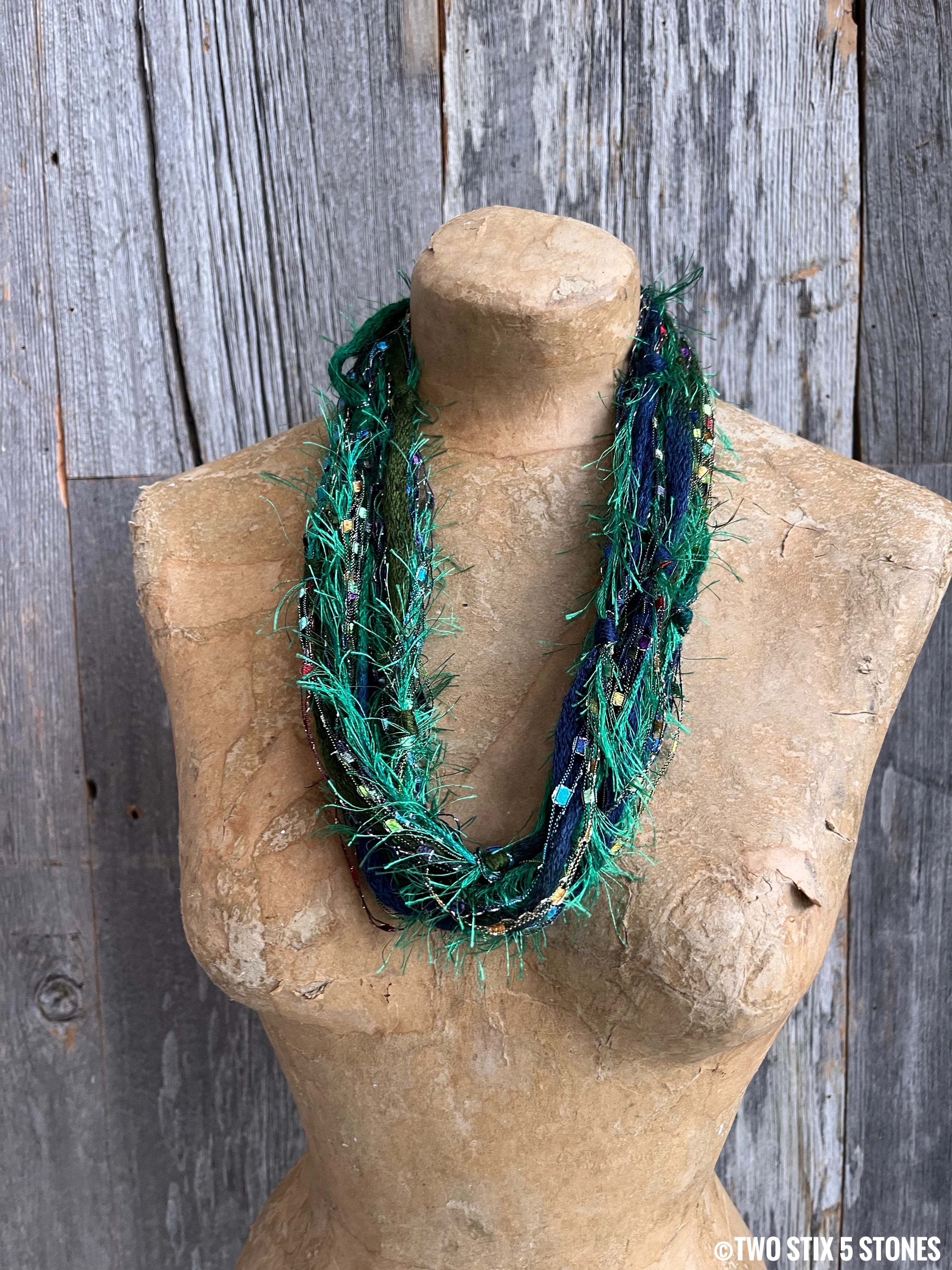 Green Toned Fiber Necklace